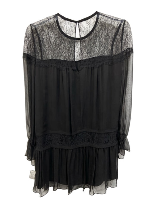 Ramy Brook Size S Black Silk Lace Keyhole Back Long Sleeve Mini Dress Black / S