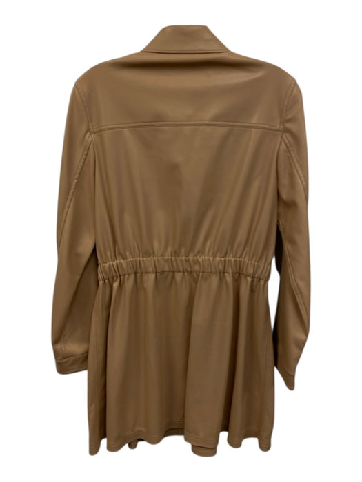 Alice + Olivia Size M Tan PU Leather Button Front Flap Pockets Pleated Dress Tan / M