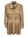 Alice + Olivia Size M Tan PU Leather Button Front Flap Pockets Pleated Dress Tan / M