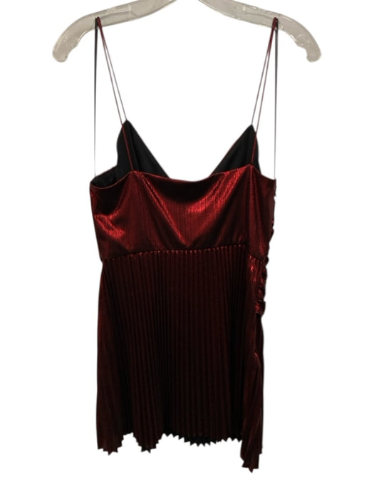 Retrofete Size M Red Poly Blend Accordian Pleats Metallic Mini V Neck Dress Red / M
