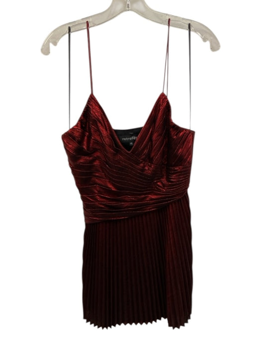 Retrofete Size M Red Poly Blend Accordian Pleats Metallic Mini V Neck Dress Red / M