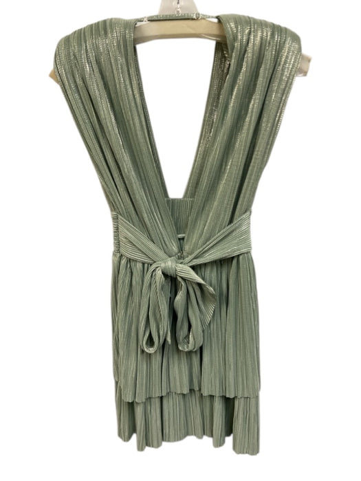 Sabina Musayev Size M Green Polyester Plunge Neck Metallic Tie Waist Mini Dress Green / M