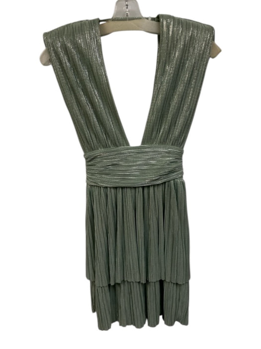 Sabina Musayev Size M Green Polyester Plunge Neck Metallic Tie Waist Mini Dress Green / M