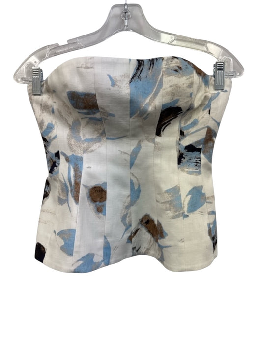 Significant Other Size 4 White, Blue & Multi Cotton Zip Back Strapless Top White, Blue & Multi / 4