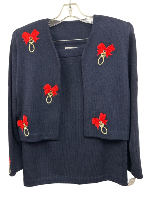 St John Size 6 Navy Multi No Fabric Tag Embroidered Open Front Skirt Set Navy Multi / 6