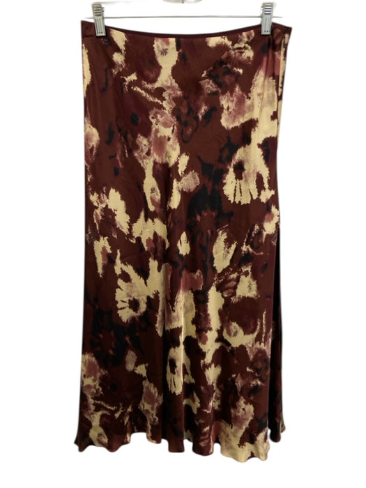 Tanya Taylor Size 6 Burgundy Multi Viscose Printed Zip Close Ruffle Hem Skirt Burgundy Multi / 6