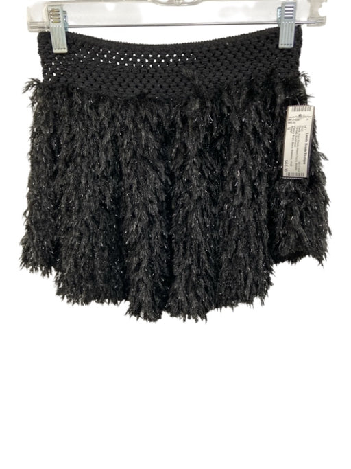 Shug! Size S Black Poly Elastic Waist Fuzzy Metallic Thread Skirt Black / S