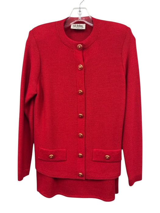 St John Size 6 Red No Fabric Tag Button Front Faux Pockets Skirt Set Red / 6