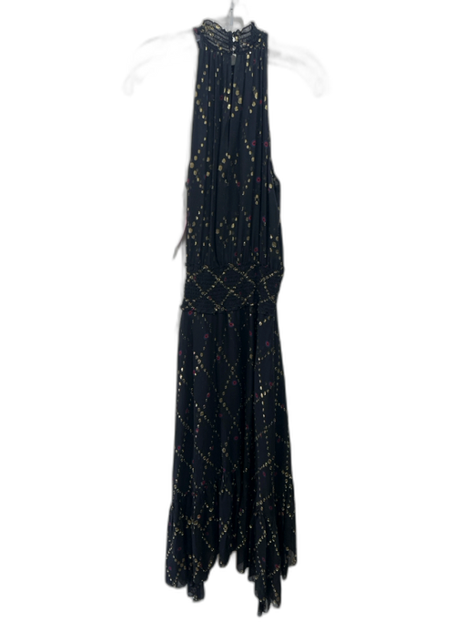 A.L.C. Size 2 Black, Gold & Blue Silk Sleeveless Ruched Neckline Dress Black, Gold & Blue / 2