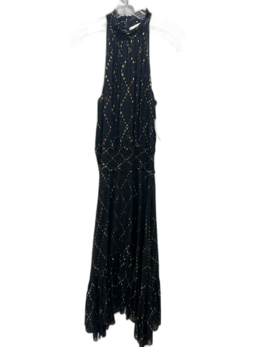 A.L.C. Size 2 Black, Gold & Blue Silk Sleeveless Ruched Neckline Dress Black, Gold & Blue / 2