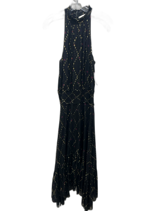 A.L.C. Size 2 Black, Gold & Blue Silk Sleeveless Ruched Neckline Dress Black, Gold & Blue / 2