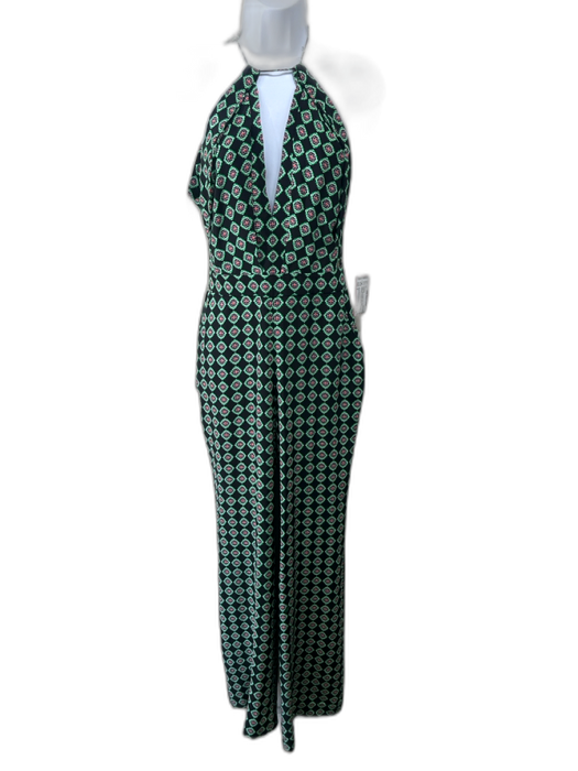 Diane Von Furstenberg Size 0 Green, Pink & White Silk Halter Geometric Jumpsuit Green, Pink & White / 0