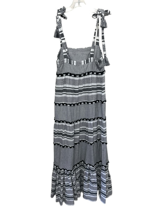 Veronica Beard Size XS Black & White Sleeveless Pattern Block Tiered Maxi Dress Black & White / XS