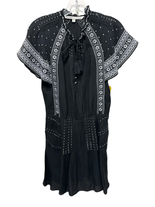 Veronica Beard Size 0 Black & White Silk & Cotton Short flutter sleeve Dress Black & White / 0