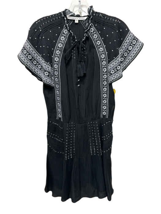 Veronica Beard Size 0 Black & White Silk & Cotton Short flutter sleeve Dress Black & White / 0