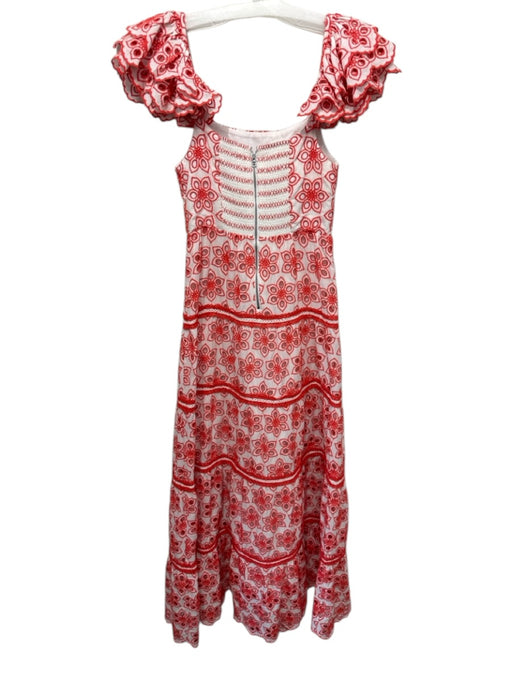Alice + Olivia Size 2 Orange & White Cotton Off Shoulder Eyelet Floral Dress Orange & White / 2