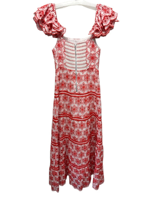 Alice + Olivia Size 2 Orange & White Cotton Off Shoulder Eyelet Floral Dress Orange & White / 2
