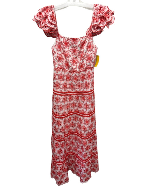 Alice + Olivia Size 2 Orange & White Cotton Off Shoulder Eyelet Floral Dress Orange & White / 2