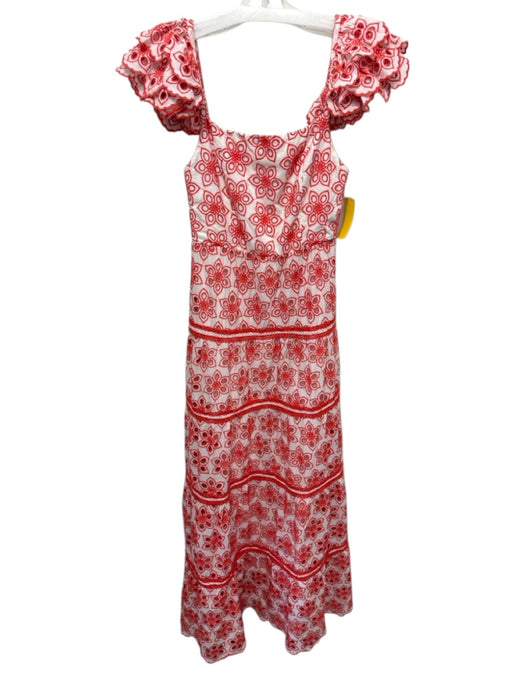 Alice + Olivia Size 2 Orange & White Cotton Off Shoulder Eyelet Floral Dress Orange & White / 2