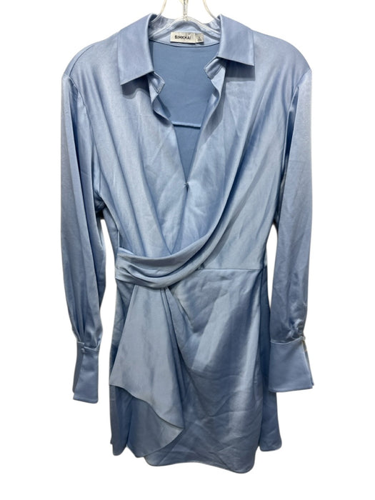 Simkhai Size 2 Light Blue Polyester Satin 3/4 Sleeve Surplice Dress Light Blue / 2