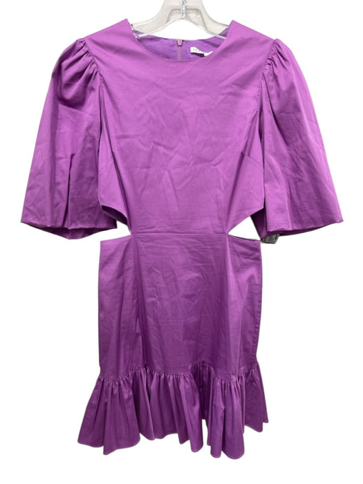 Veronica Beard Size 0 Purple Cotton Blend Short Puff Sleeve Side Cut Outs Dress Purple / 0