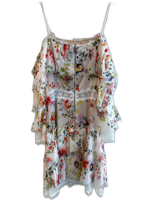 Alice + Olivia Size 2 Cream & Multi Silk Off Shoulder Spaghetti Strap Dress Cream & Multi / 2
