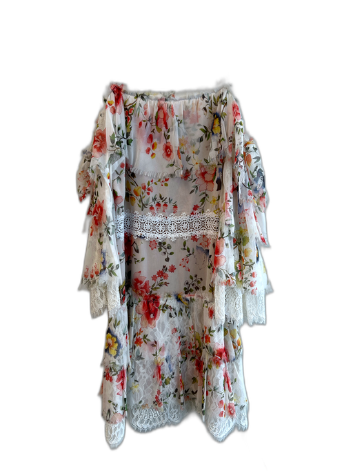 Alice + Olivia Size 2 Cream & Multi Silk Off Shoulder Spaghetti Strap Dress Cream & Multi / 2