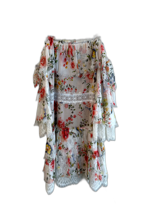 Alice + Olivia Size 2 Cream & Multi Silk Off Shoulder Spaghetti Strap Dress Cream & Multi / 2
