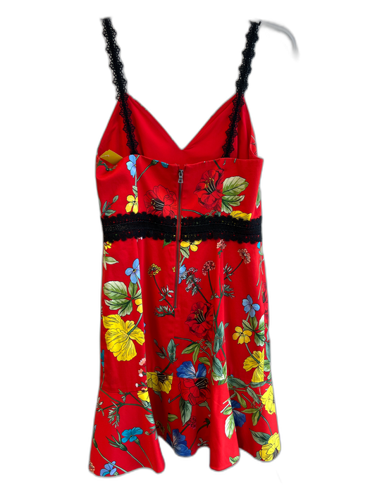 Alice + Olivia Size 2 Red & Multi Cotton V Neck Spaghetti Strap Back Zip Dress Red & Multi / 2