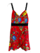 Alice + Olivia Size 2 Red & Multi Cotton V Neck Spaghetti Strap Back Zip Dress Red & Multi / 2