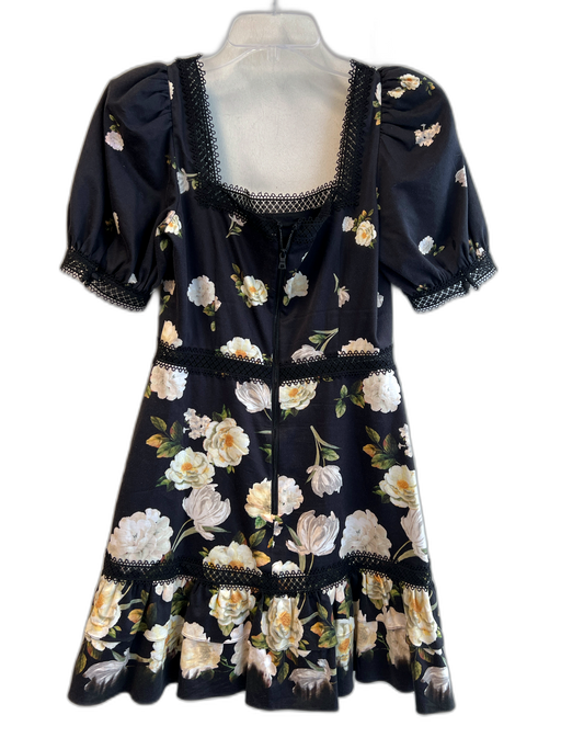 Alice + Olivia Size EST 2 Black & Cream Cotton Square Neck Lace Detail Dress Black & Cream / EST 2