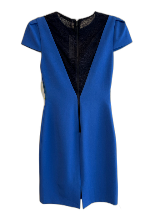 Alice + Olivia Size 2 Blue Acetate Blend Round Neck Back Zip Short Sleeve Dress Blue / 2