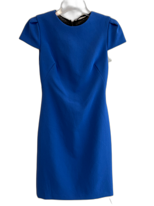 Alice + Olivia Size 2 Blue Acetate Blend Round Neck Back Zip Short Sleeve Dress Blue / 2
