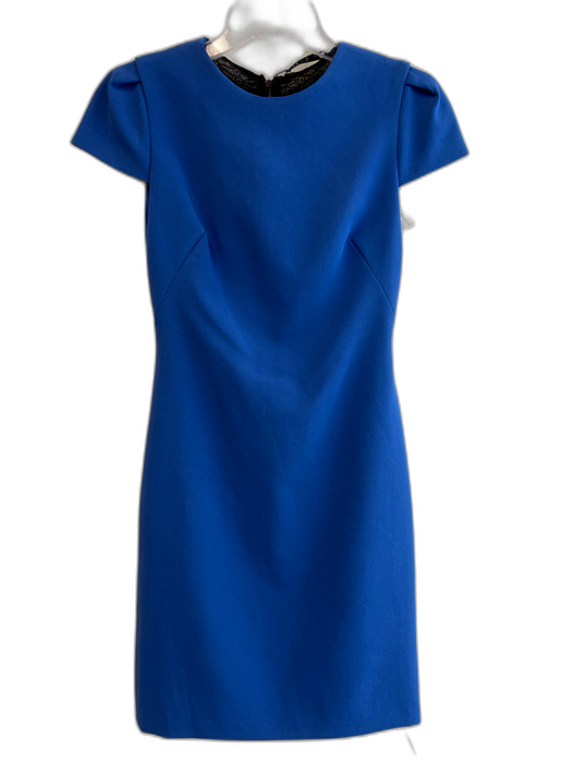 Alice + Olivia Size 2 Blue Acetate Blend Round Neck Back Zip Short Sleeve Dress Blue / 2