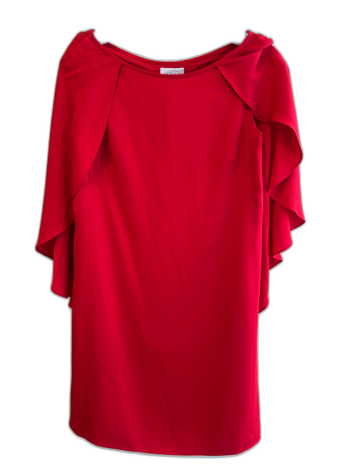 Milly Size 2 Red Unknown Boat Neck Capelet Neckline Side Zip Knee length Dress Red / 2