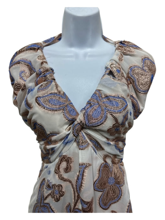 Alexis Size XS Rose Gold & Blue Polyester Metallic Thread Paisley & Floral Dress Rose Gold & Blue / XS