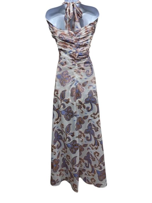 Alexis Size XS Rose Gold & Blue Polyester Metallic Thread Paisley & Floral Dress Rose Gold & Blue / XS