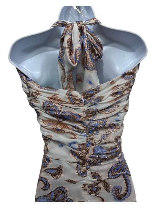 Alexis Size XS Rose Gold & Blue Polyester Metallic Thread Paisley & Floral Dress Rose Gold & Blue / XS