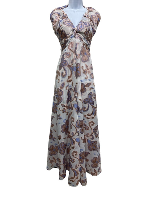 Alexis Size XS Rose Gold & Blue Polyester Metallic Thread Paisley & Floral Dress Rose Gold & Blue / XS
