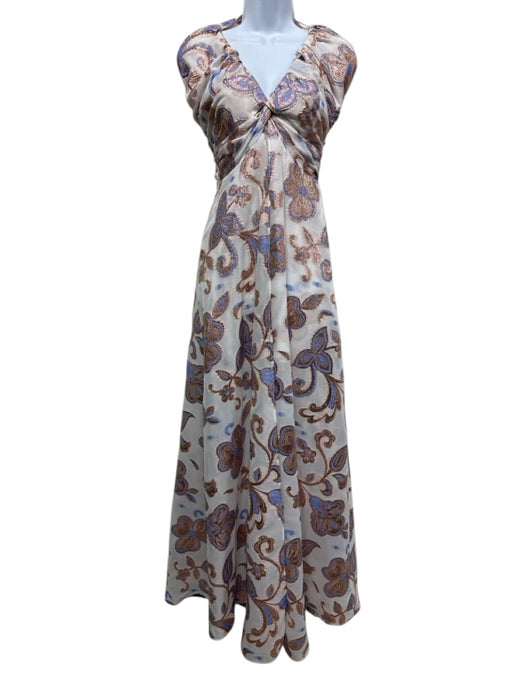 Alexis Size XS Rose Gold & Blue Polyester Metallic Thread Paisley & Floral Dress Rose Gold & Blue / XS