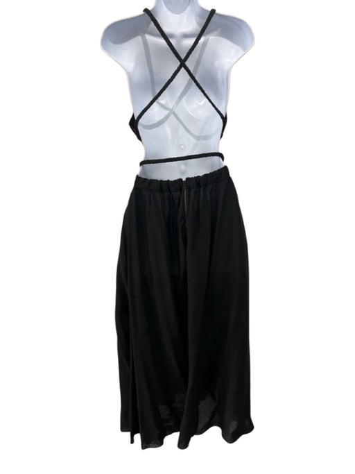 Alice & Olivia Size 0 Black Viscose & Linen Halter Open Back Criss Cross Dress Black / 0