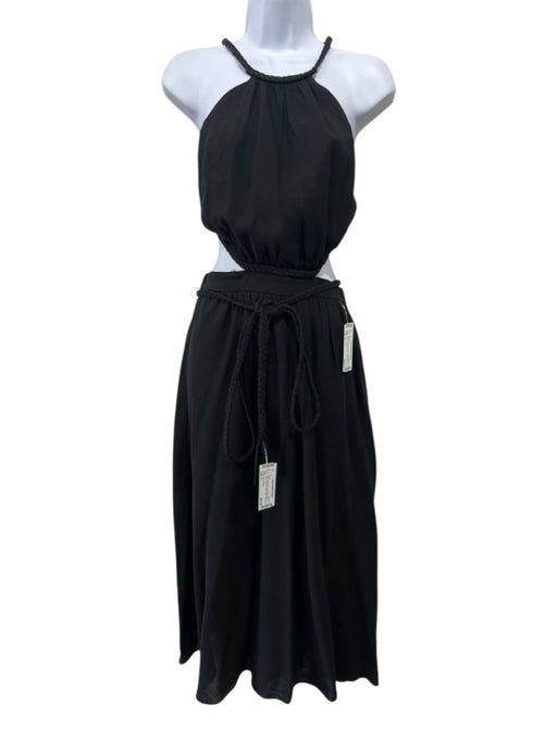 Alice & Olivia Size 0 Black Viscose & Linen Halter Open Back Criss Cross Dress Black / 0