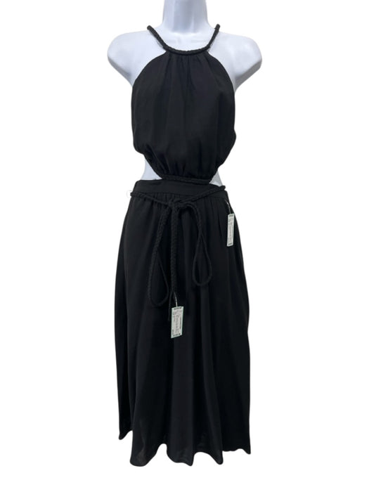 Alice & Olivia Size 0 Black Viscose & Linen Halter Open Back Criss Cross Dress Black / 0