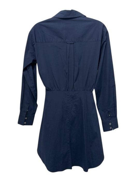 Veronica Beard Size 0 Navy Cotton Long Sleeve Button Up & Collar V Neck Dress Navy / 0