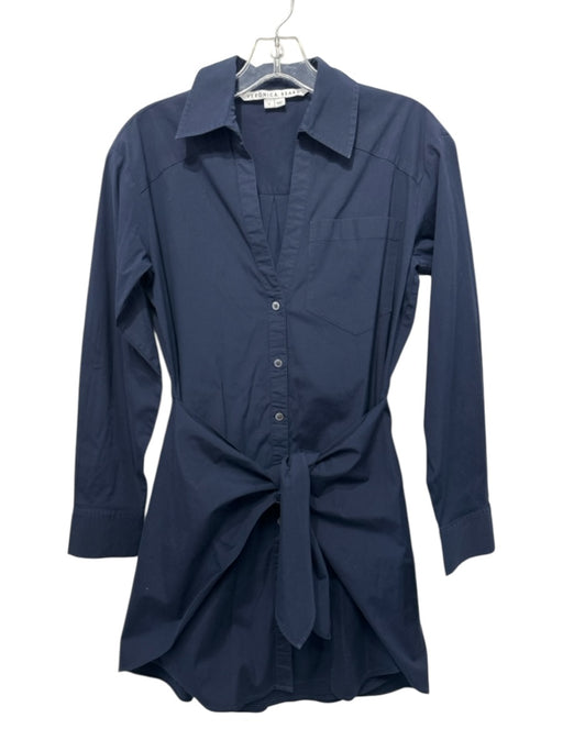 Veronica Beard Size 0 Navy Cotton Long Sleeve Button Up & Collar V Neck Dress Navy / 0