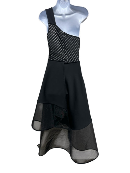 David Koma Size 8 Black Polyester Blend Sleeveless One Shoulder Lace Detail Gown Black / 8