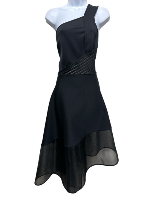 David Koma Size 8 Black Polyester Blend Sleeveless One Shoulder Lace Detail Gown Black / 8