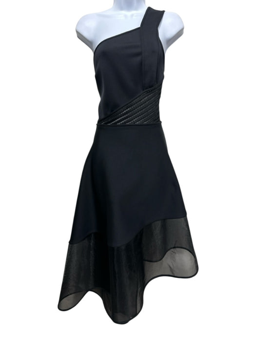 David Koma Size 8 Black Polyester Blend Sleeveless One Shoulder Lace Detail Gown Black / 8