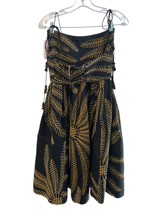 Alexis Size XS Black & Gold Linen Embroidered Design Back Zip Bra Top Skirt Set Black & Gold / XS