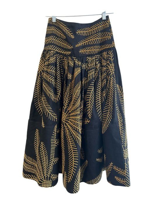 Alexis Size XS Black & Gold Linen Embroidered Design Back Zip Bra Top Skirt Set Black & Gold / XS